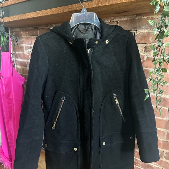 J. CREW Chateau Parka Wool Faux Fur Coat, Size 6 Black Stadium Cloth Nello Gori - Picture 7 of 10